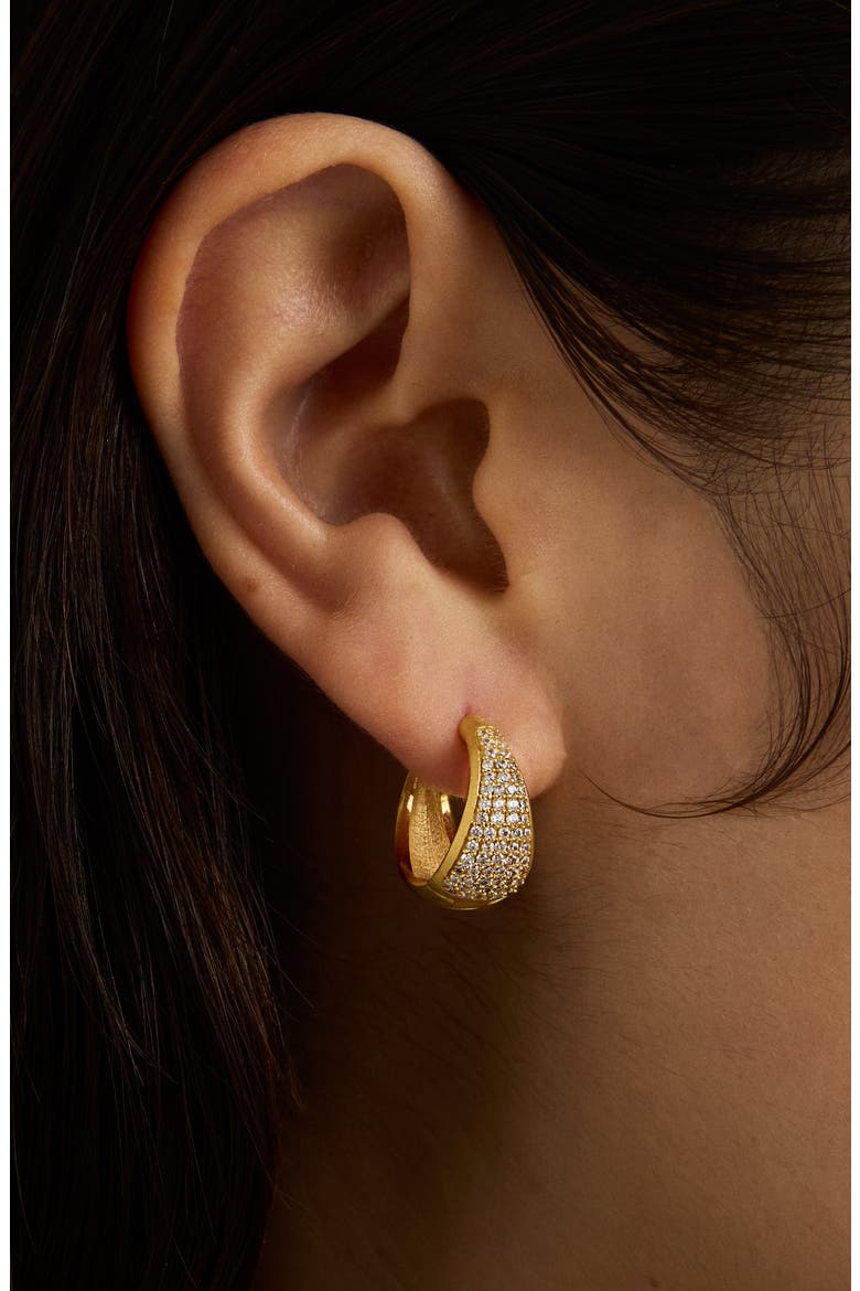 Margaux Pavé Hoop Earrings, Alternate, color, WHITE TOPAZ/ GOLD