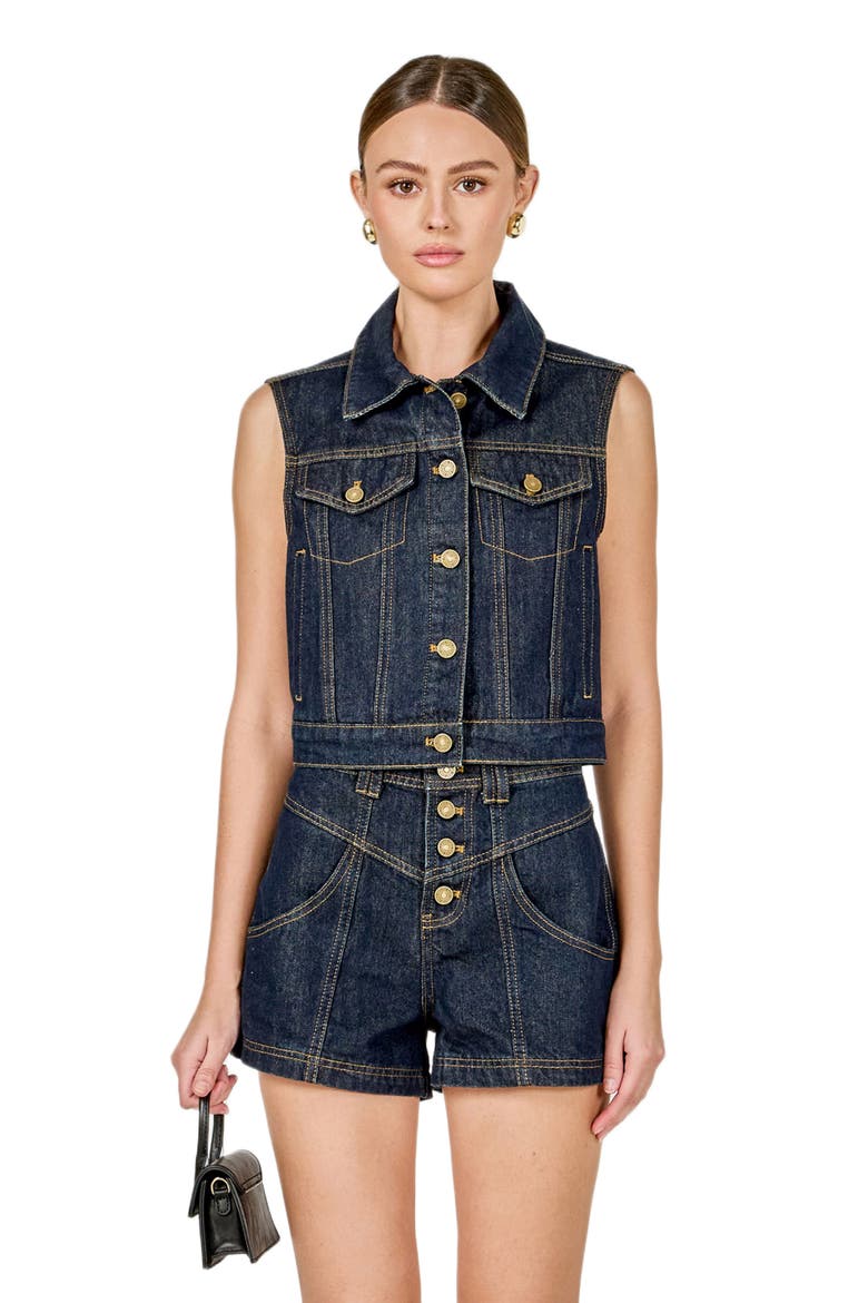 Crop Denim Vest, Alternate, color, DARK NAVY