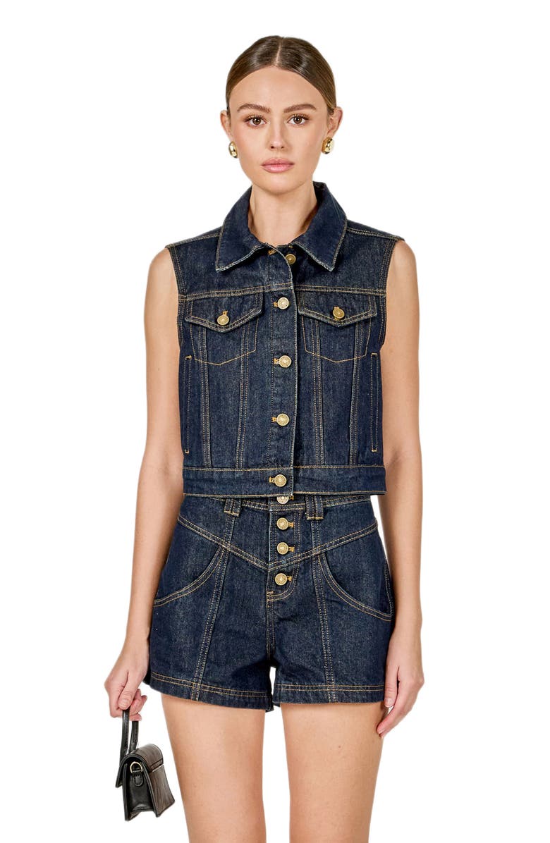 Endless Rose Crop Denim Vest, Alternate, color, Dark Navy