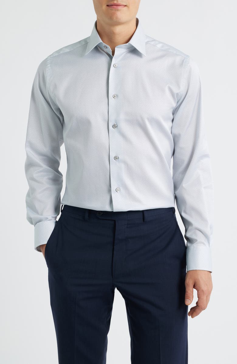 David Donahue Trim Fit Geo Print Cotton Dress Shirt, Main, color, Pearl