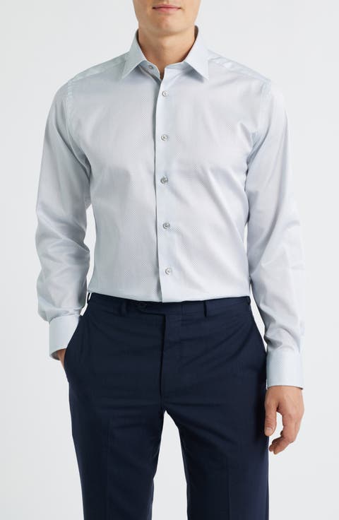 Trim Fit Geo Print Cotton Dress Shirt