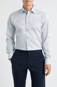 David Donahue Trim Fit Geo Print Cotton Dress Shirt