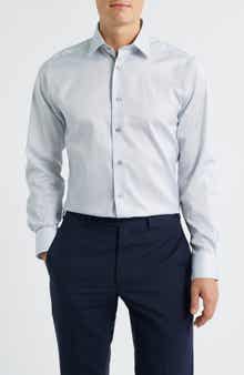 David Donahue Trim Fit Geo Print Cotton Dress Shirt