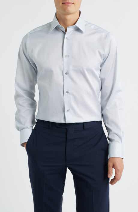 David Donahue Trim Fit Geo Print Cotton Dress Shirt