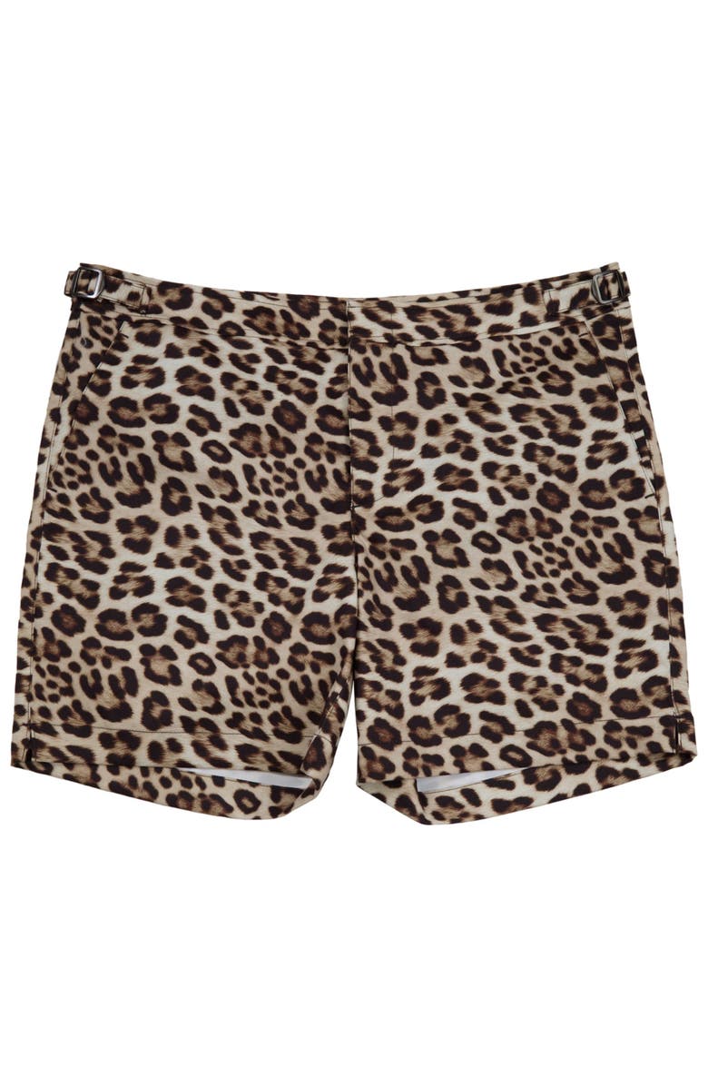 Lords of Harlech Leopard Mens Tailored Swim Short, Alternate, color, Leopard Brown