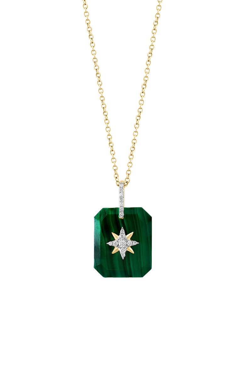 14K Yellow Gold Malachite & Diamond Pendant Necklace, Main, color, GREEN
