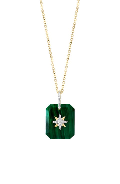 14K Yellow Gold Malachite & Diamond Pendant Necklace