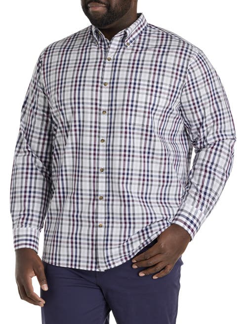 Harbor Bay By Dxl Big & Tall Easy-care Check Sport Shirt In Grey Multi
