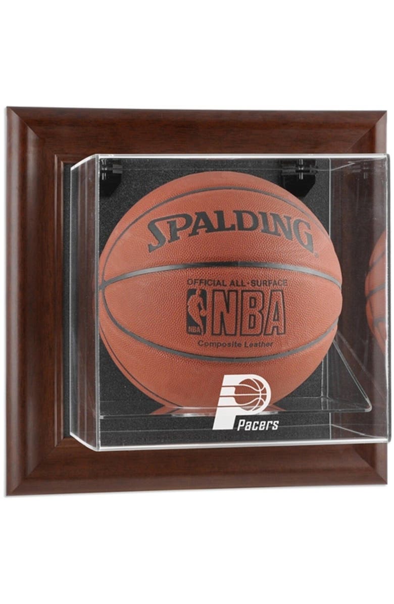 FANATICS AUTHENTIC Indiana Pacers (2005-2017) Brown Framed Wall-Mounted Team Logo Basketball Display Case, Main, color, 