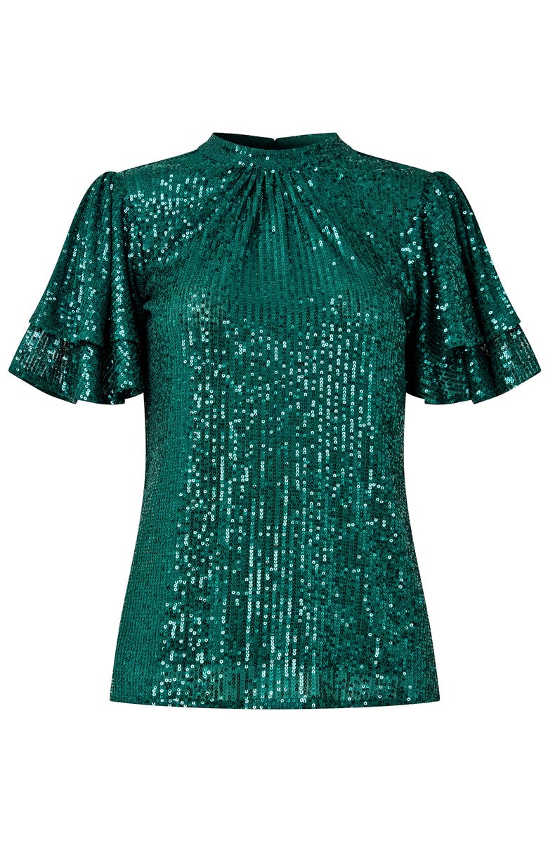 Joe Browns Short Flutter Sleeve Sequin Top, Alternate, color, Emerald Sequin