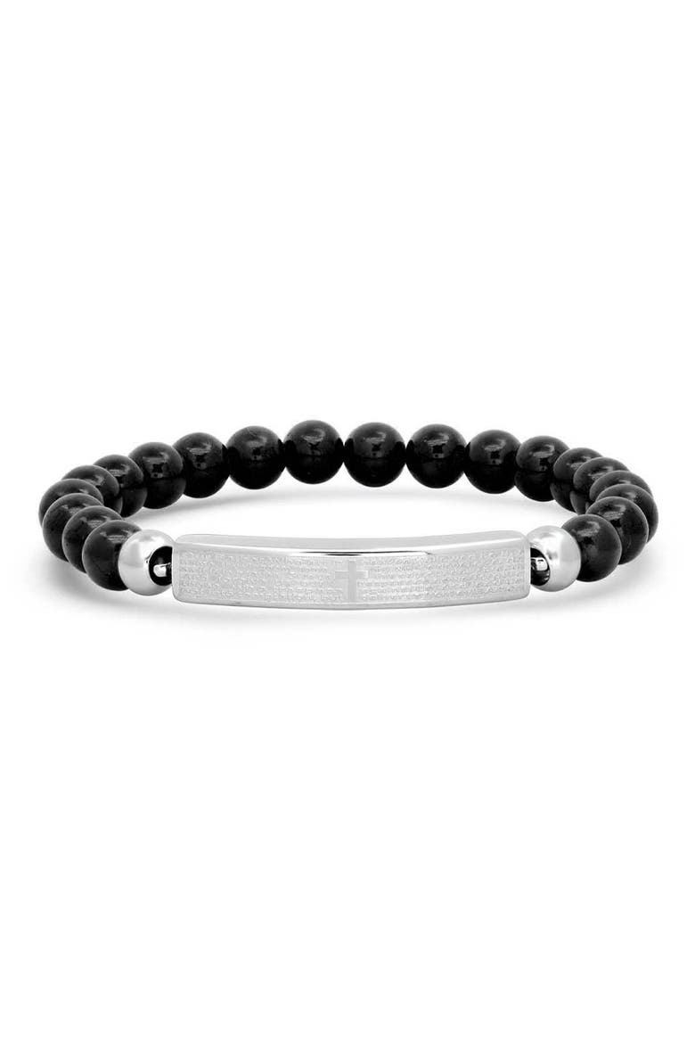 Men's Lava Bead & Stainless Steel Stretch ID Bracelet, Main, color, BLACK