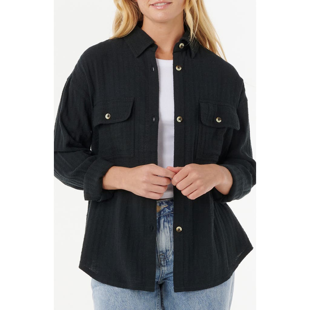 Rip Curl Oceanic Texture Cotton & Linen Shirt Jacket In Black