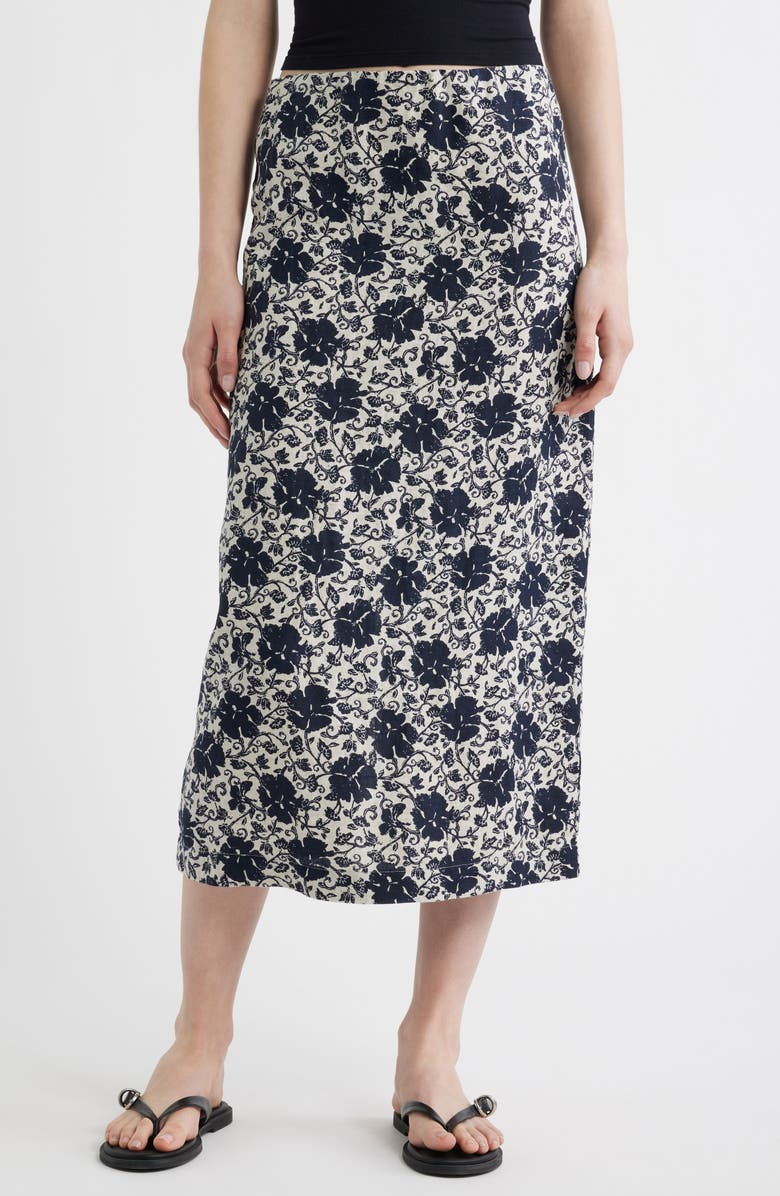 Madewell Floral Print Linen Midi Skirt, Main, color, Oat