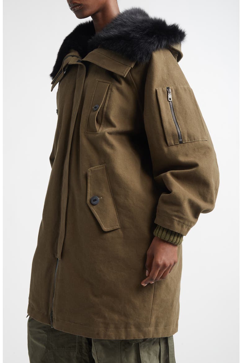 Genuine Shearling Trim Cotton Parka, Alternate, color, VERDE MARCIO