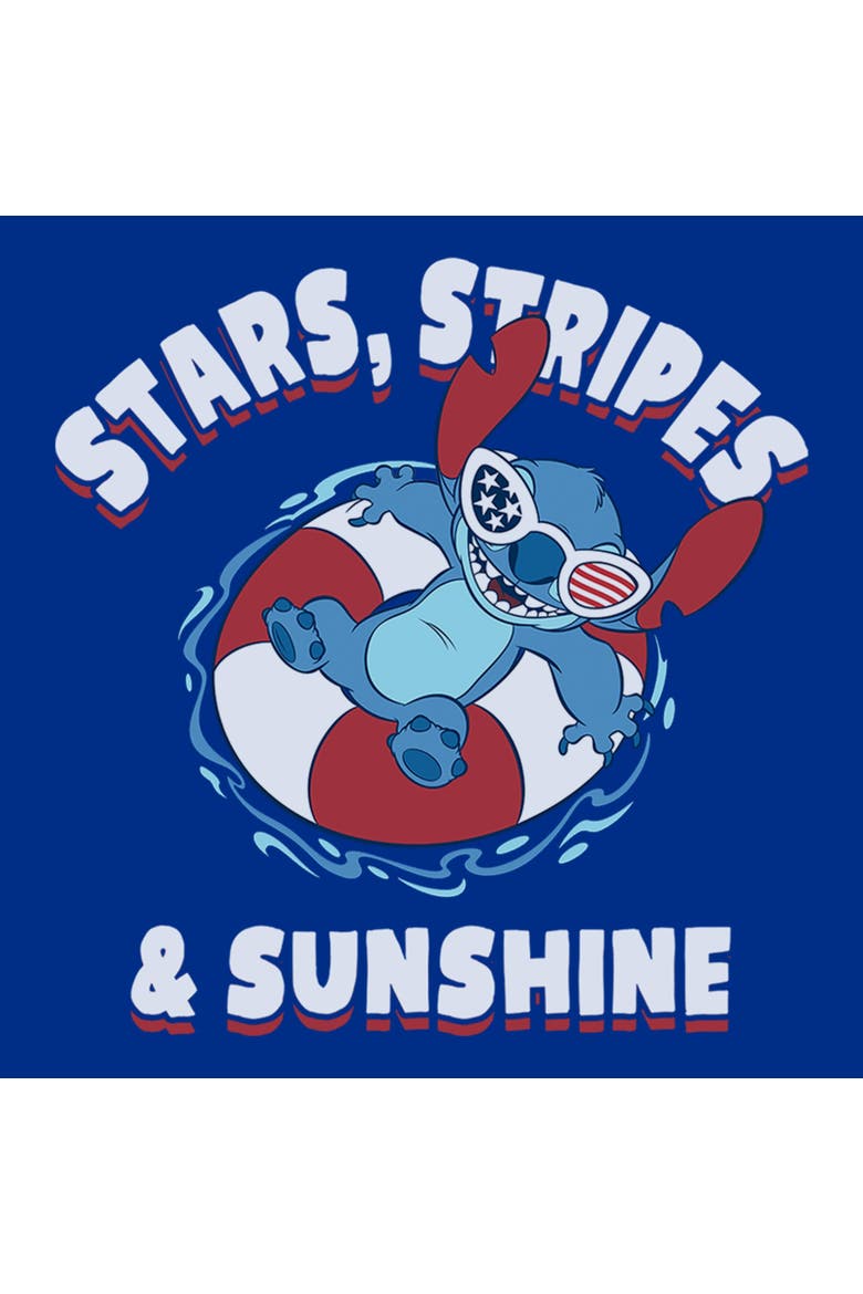 Junior's Lilo & Stitch Stars Stripes and Sunshine  Graphic T-Shirt, Alternate, color, Royal Blue