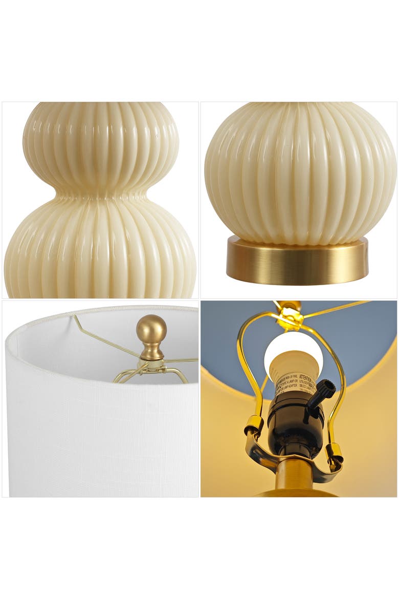 Daphne Ribbed Metal/Glass LED Table Lamp, Alternate, color, Ivory