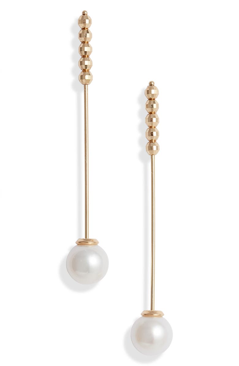 Mizuki Sea of Beauty Linear Drop Freshwater Pearl & Golden Bead Earrings, Main, color,