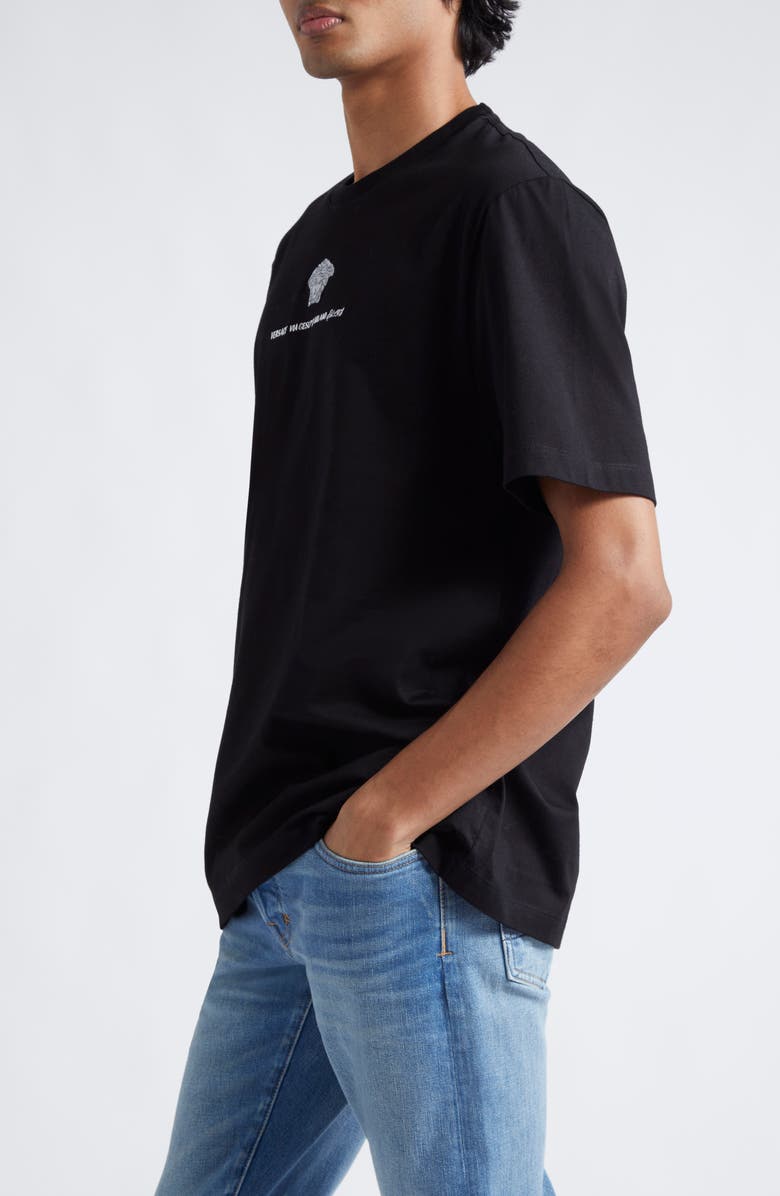 Versace Medusa Embroidered Cotton T-Shirt, Alternate, color, Black