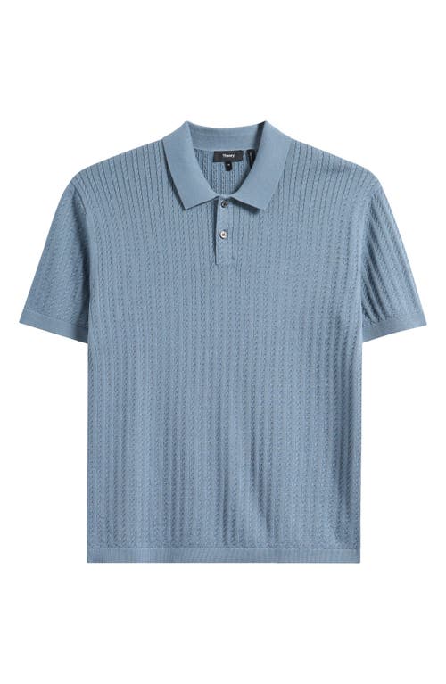Theory Cable Short Sleeve Cotton Blend Polo Sweater