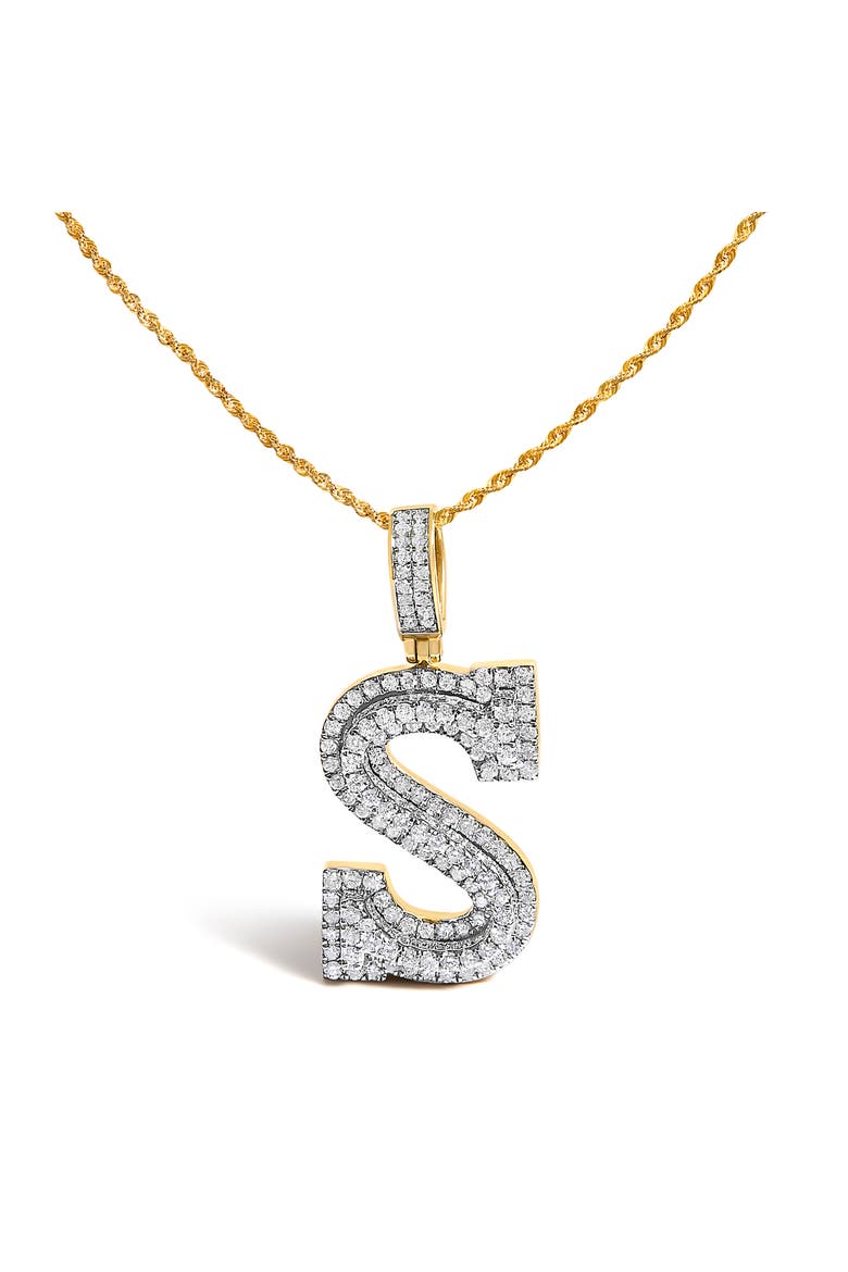 Men's 10K Yellow Gold 1 5/8 Cttw Letter S Initial Pendant Necklace, Main, color, Yellow Gold