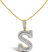 Haus of Brilliance Men's 10K Yellow Gold 1 5/8 Cttw Letter S Initial Pendant Necklace