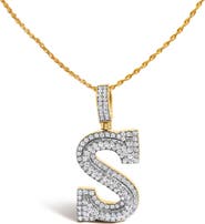 Haus of Brilliance Men's 10K Yellow Gold 1 5/8 Cttw Letter S Initial Pendant Necklace