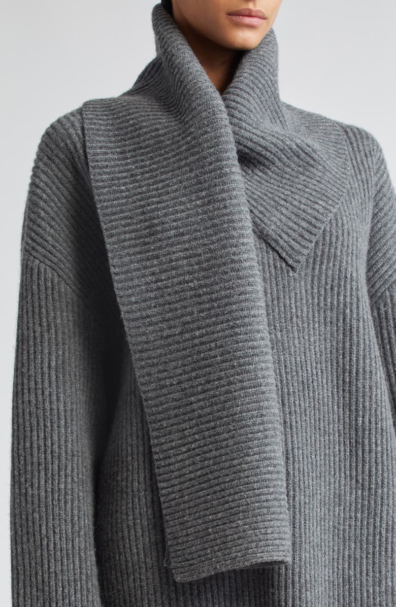 TOTEME Draped Scarf Oversize Funnel Neck Wool Rib Sweater, Alternate, color,
