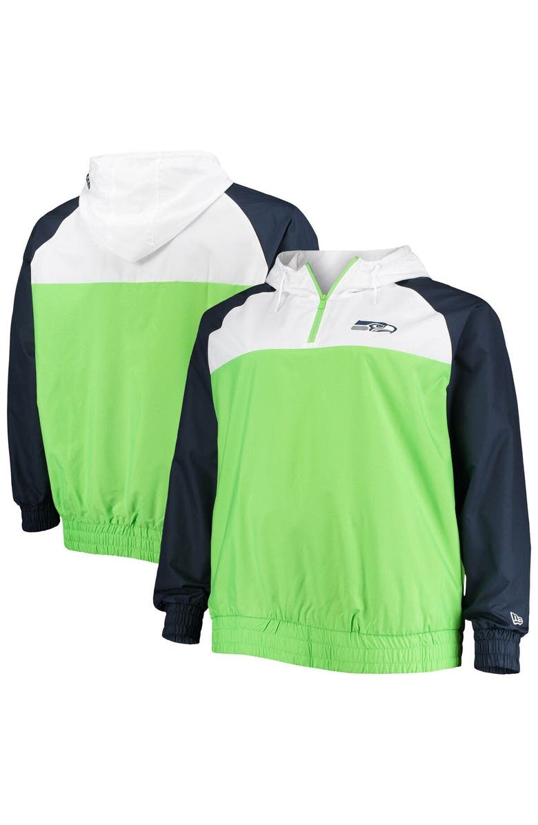 New Era Men's New Era Neon Green/College Navy Seattle Seahawks Big & Tall League Raglan Quarter-Zip Hoodie, Main, color, Neon Green