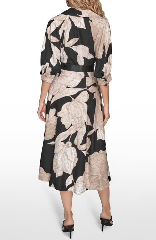 Donna Karan New York Floral Belted Shirtdress In Black