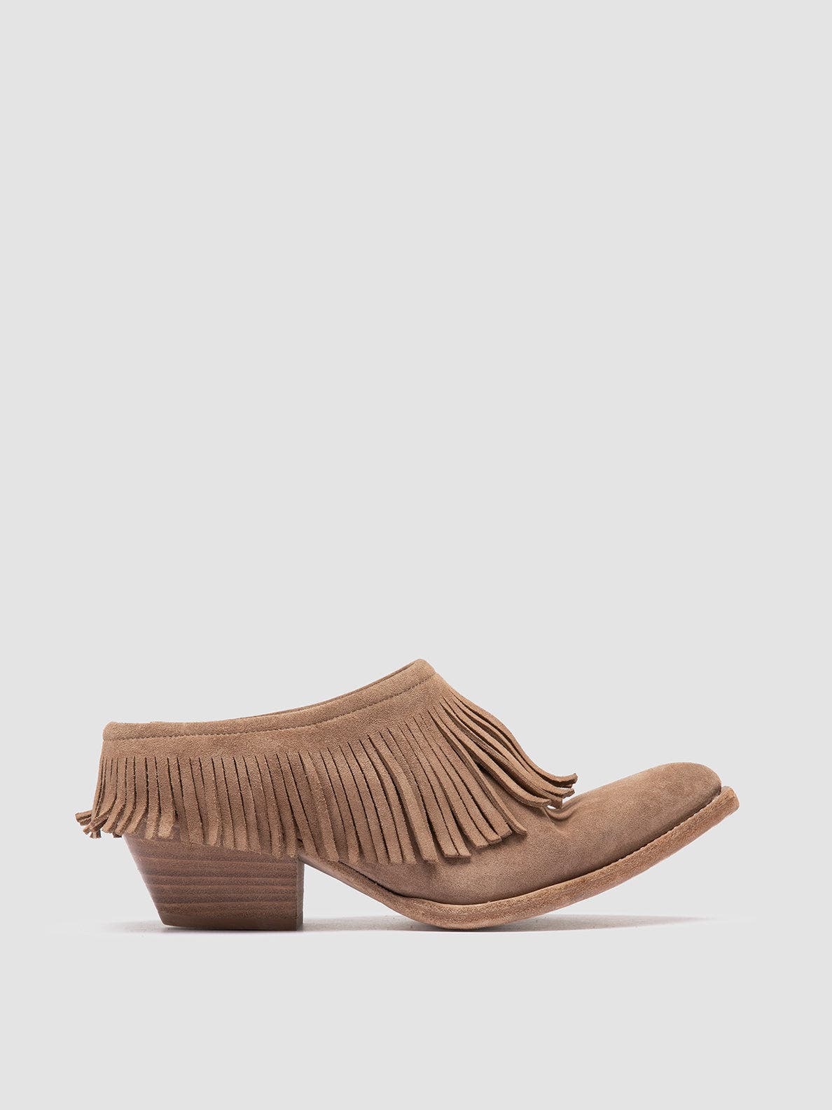 Officine Creative Wanda DD 108 Suede Fringe Mules, Main, color, Taupe