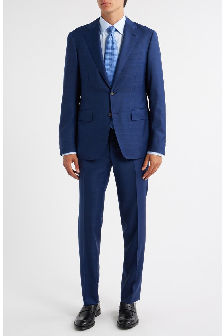 Kei Trim Fit Shadow Plaid Wool Suit, Main, color, NAVY