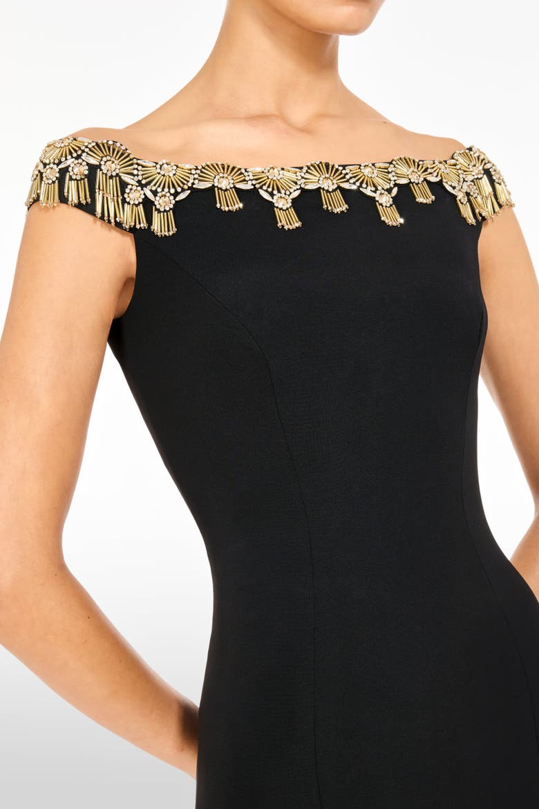 Valorie Beaded Off-Shoulder Midi Dress, Alternate, color, Liquorice