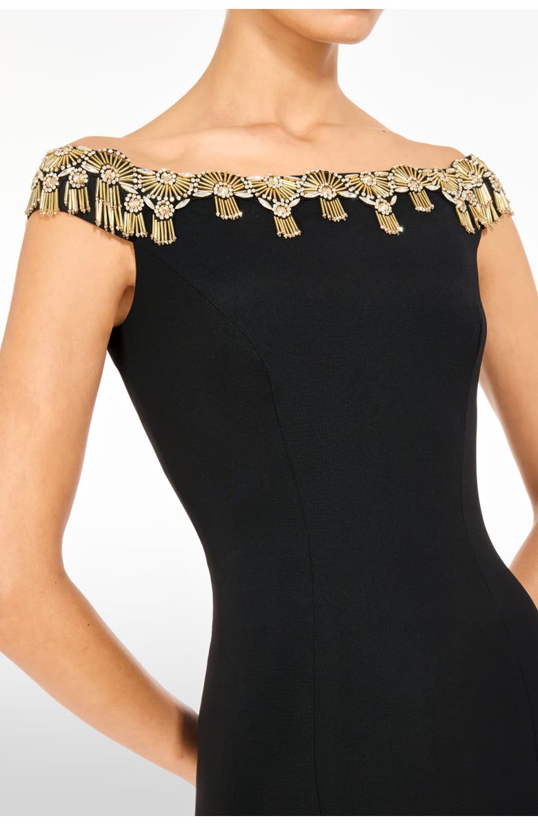 Jenny Packham Valorie Beaded Off-Shoulder Midi Dress, Alternate, color, Liquorice