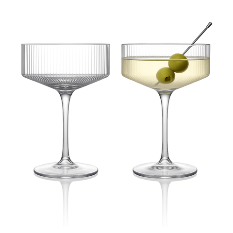 Clear Ribbed Martini Coupe Glass 9.5oz - Set of 4