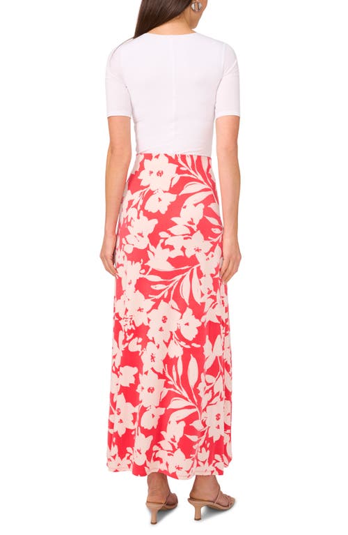 Shop Vince Camuto Floral Pull-on Midi Skirt In Cayenne