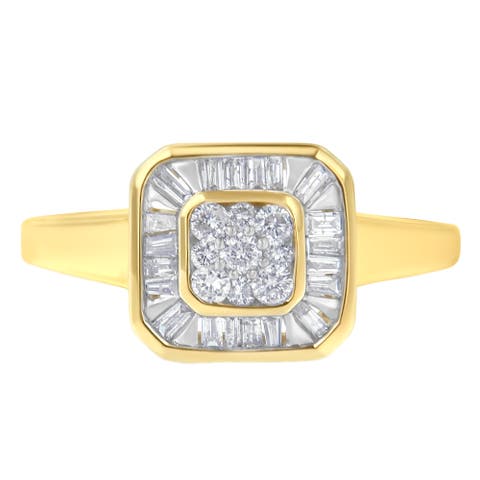 10K Yellow Gold 1/2 Cttw Diamond Square Cocktail Ring