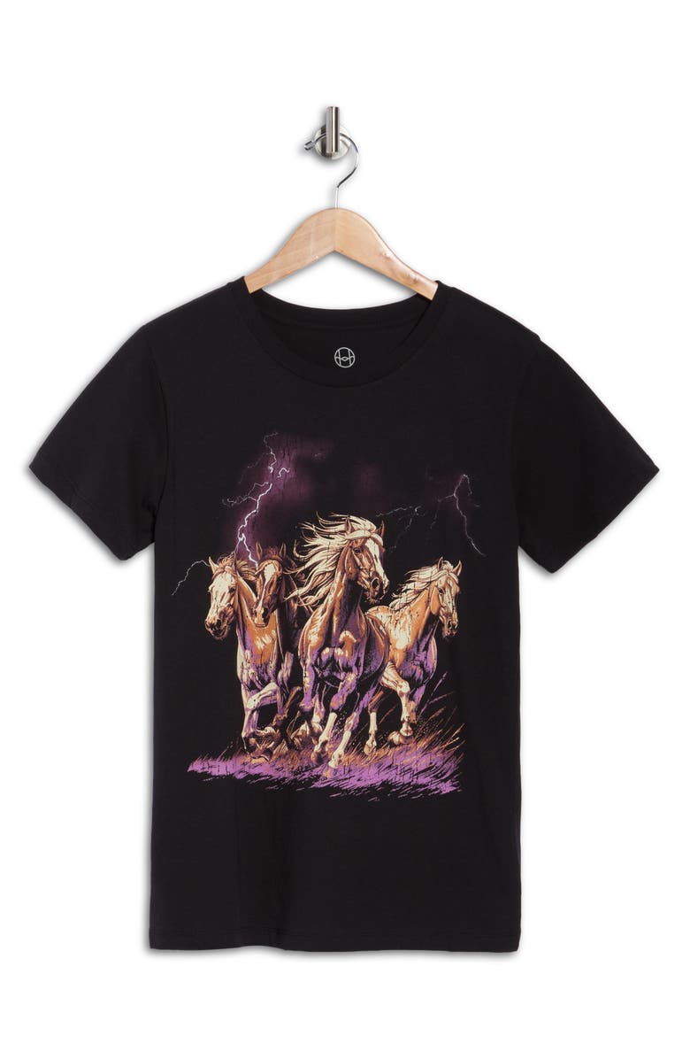 HILLS & VALLEYS Horses & Lightning Graphic T-Shirt, Alternate, color, Black