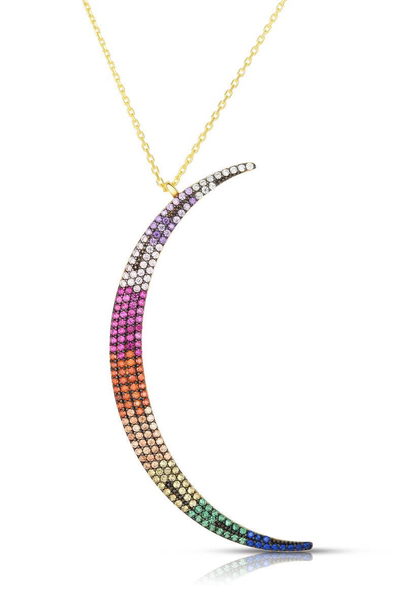 Crystal Crescent Moon Pendant Necklace, Main, color, MULTI