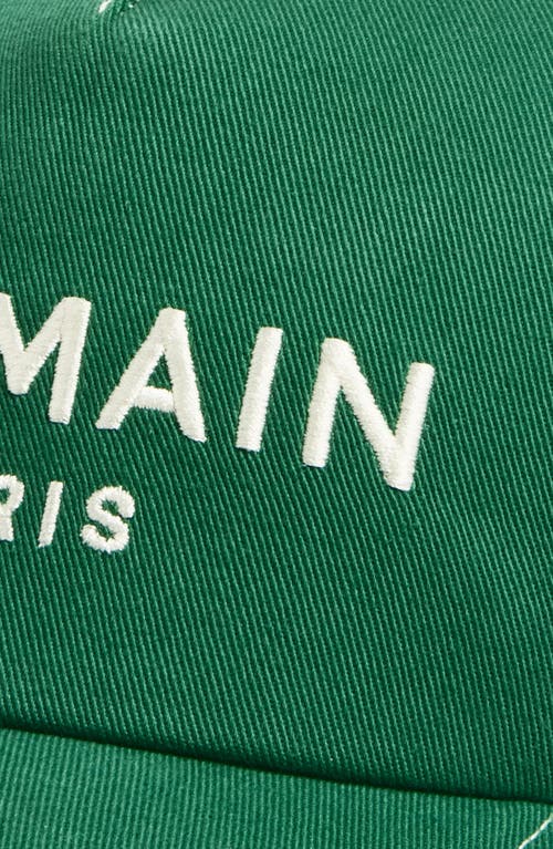 Balmain Embroidered Logo Cotton Twill Baseball Cap In Green