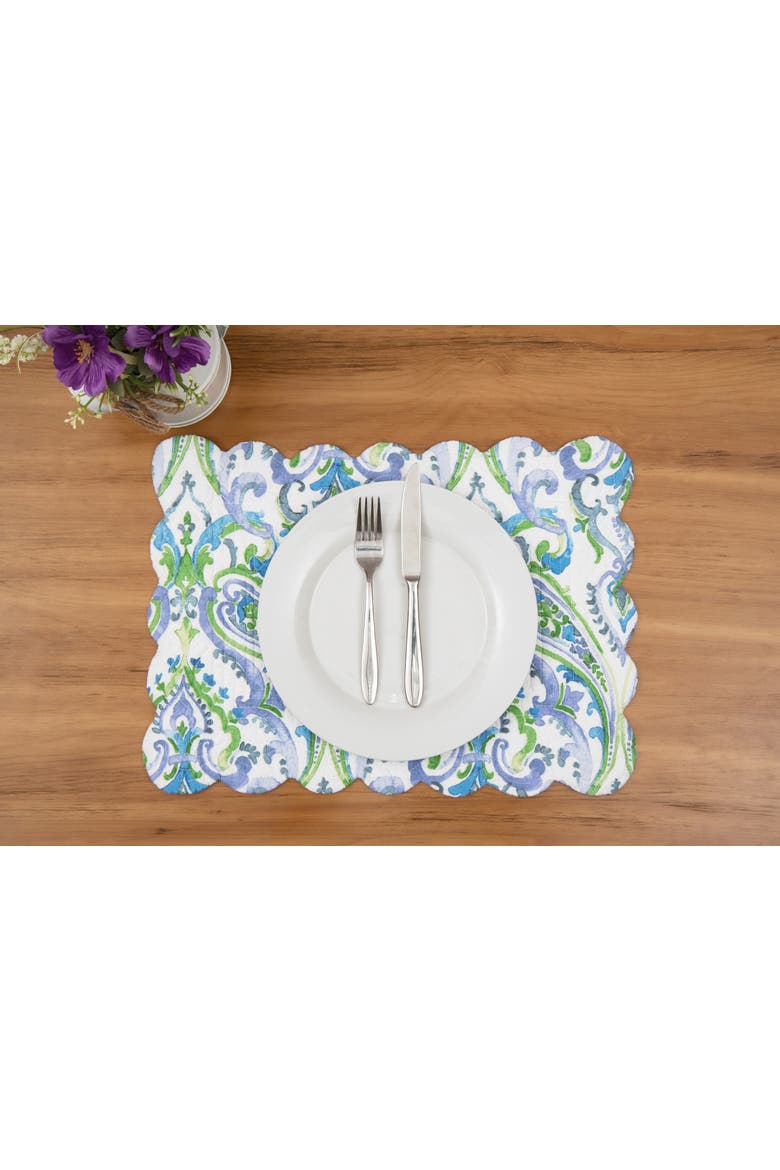 Juliet Quilted Reversible Bright Paisley Placemats Set of 6 13" x 19", Alternate, color, Blue