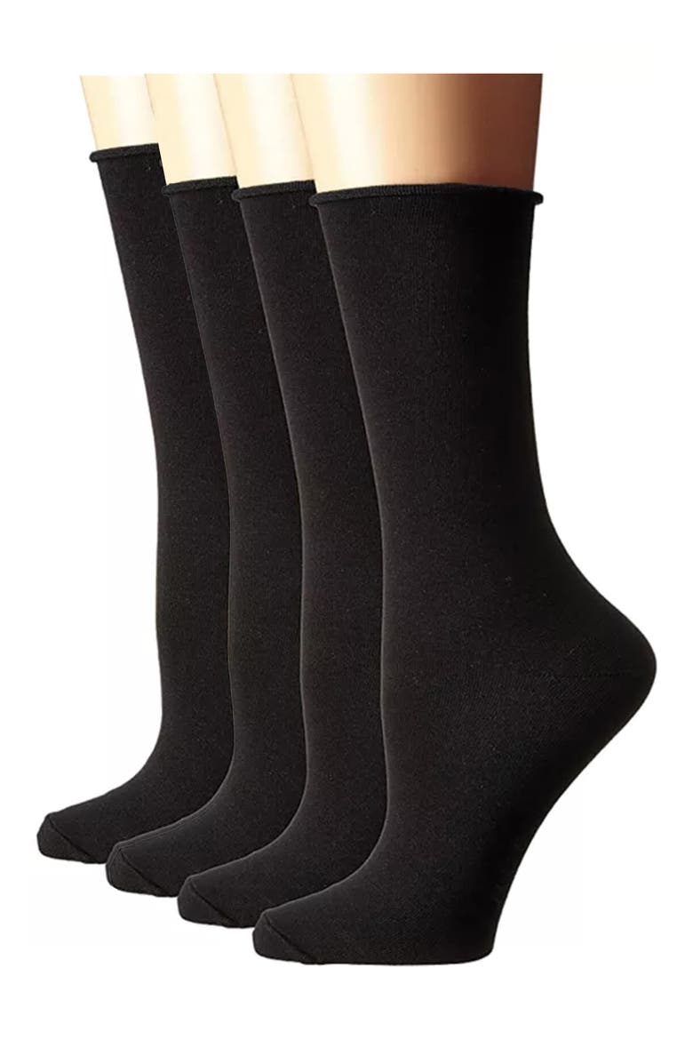 4-Pack Roll-Top Crew Socks, Main, color, BLACK