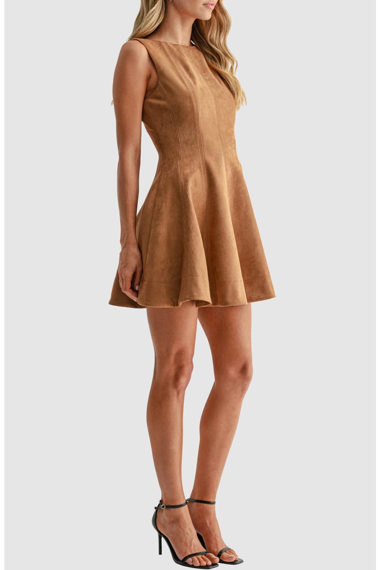 Faux Suede Fit & Flare Minidress, Alternate, color, TAUPE