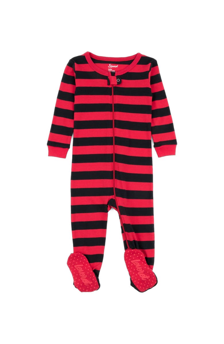Leveret Footed Printed Cotton Pajamas, Solids, Stripes & Tie Dye, Main, color, Striped Red & Black
