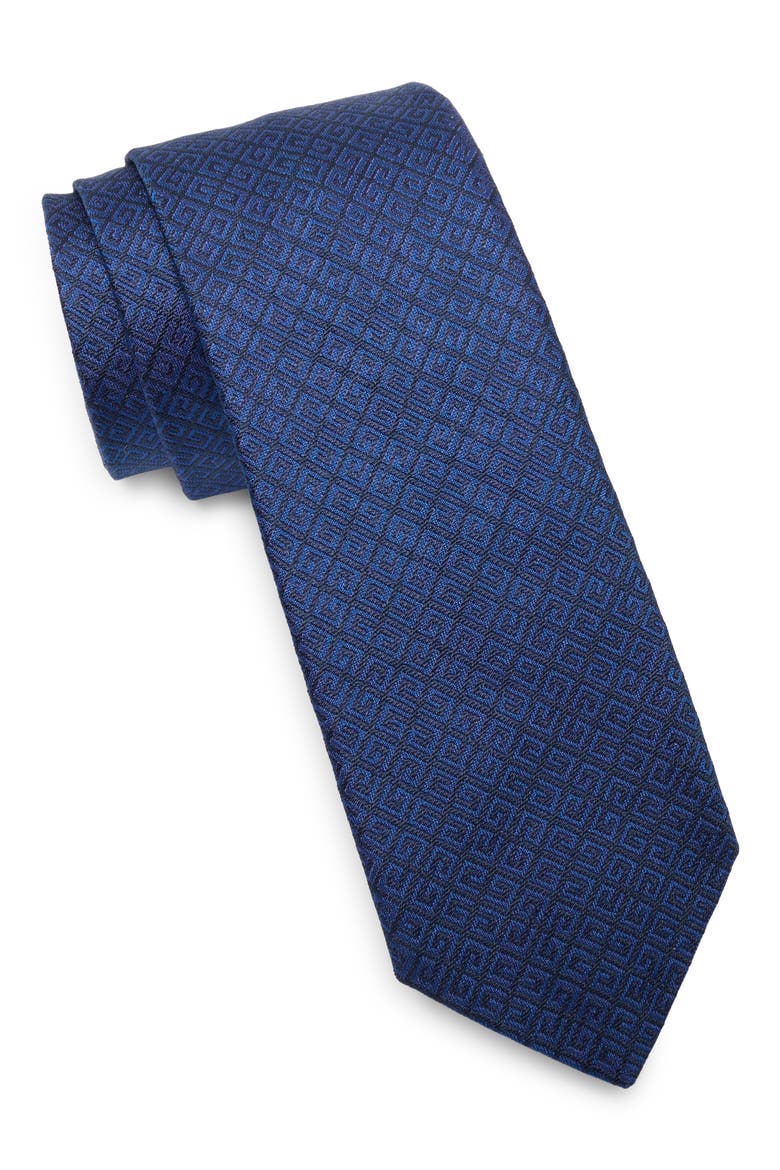 Diagonal Logo Silk Tie, Main, color, NAVY