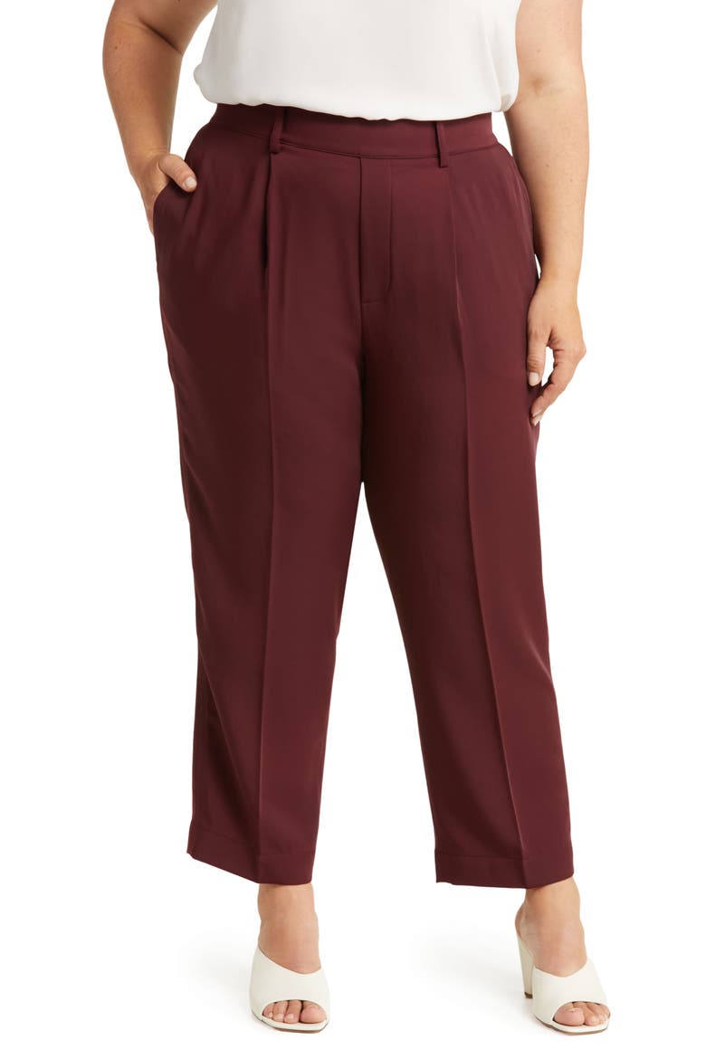 Pleated Tapered Pants, Main, color, PLUM WINE