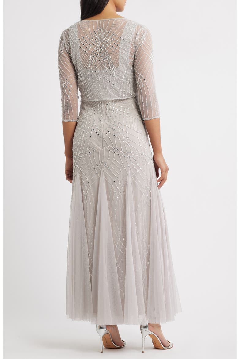 Beaded Gown with Long Sleeve Jacket, Alternate, color, SILVER