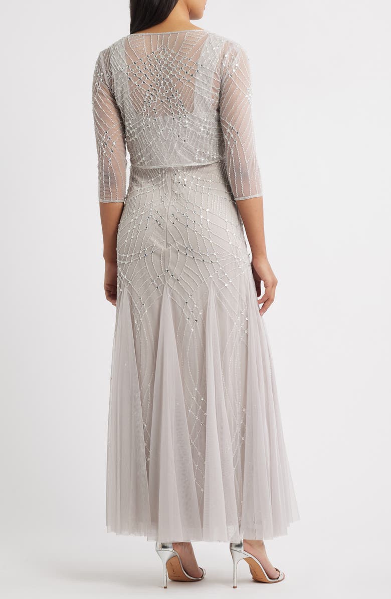 Pisarro Nights Beaded Gown with Long Sleeve Jacket, Alternate, color, Silver