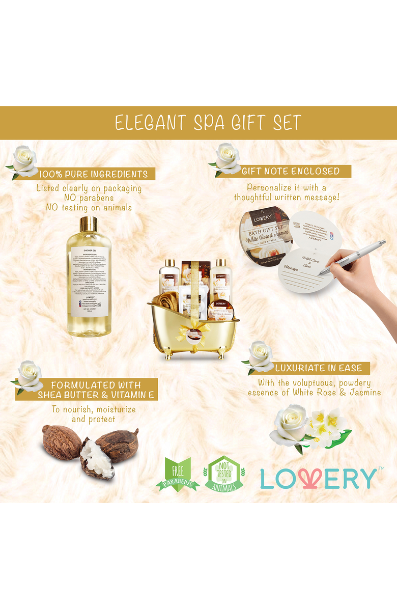 Lovery White Rose & Jasmine 13 pc Home Spa Gift Basket, Alternate, color, Gold