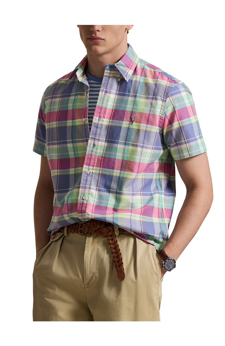 Polo Ralph Lauren Big & Tall Plaid Oxford Sport Shirt V3, Main, color, Jwel Ble Rspbry Mlti