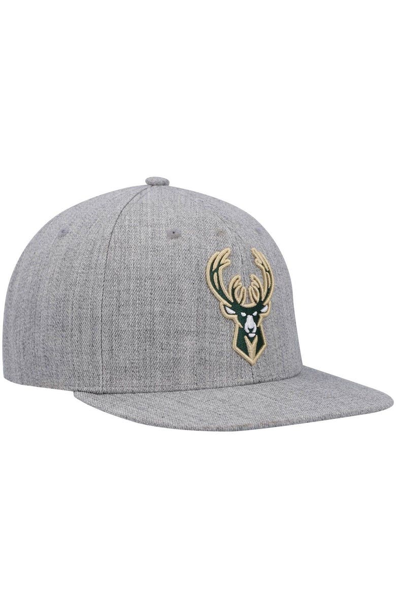 Mitchell & Ness Men's Mitchell & Ness Heathered Gray Milwaukee Bucks 2.0 Snapback Hat, Alternate, color, 